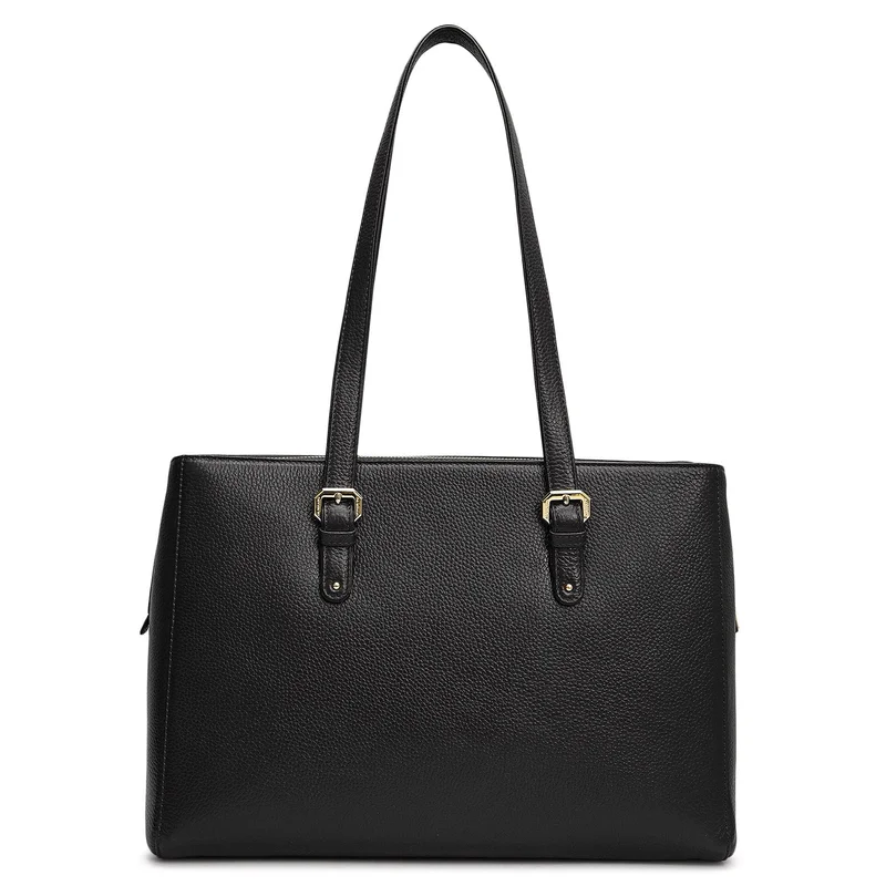 Da Milano Black Medium Wax Leather Shoulder Bag - Black for Women | Best Price UAE